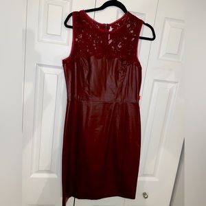 Burgundy faux leather body con dress